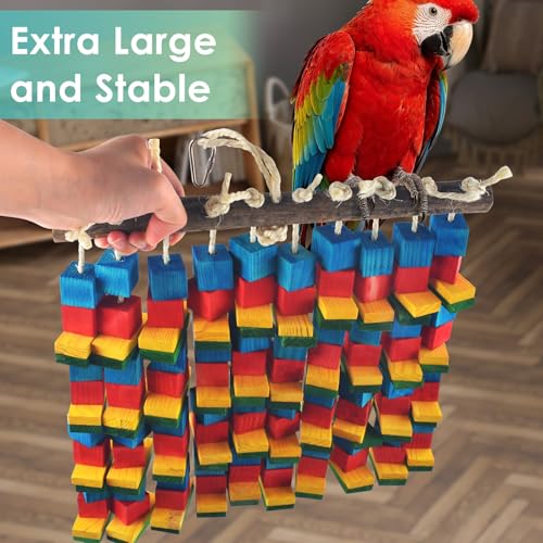 DBNESS Extra Large Bird Toys, 20inch XL Macaw African Grey Parrot Chewing Toys, Natural Wooden Block Knots Tearing Toy Parrot Cage Accessories for Big Birds - style: Extra Large 10 Strings