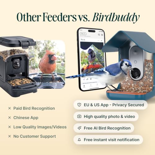 Birdbuddy Pro Smart Bird Feeder with Camera, AI Bird ID, 2K Video & Photos | 2K video quality, 5MP Photos, 1/2.7” sensor with excellent low-light performance, High Dynamic Range (HDR)