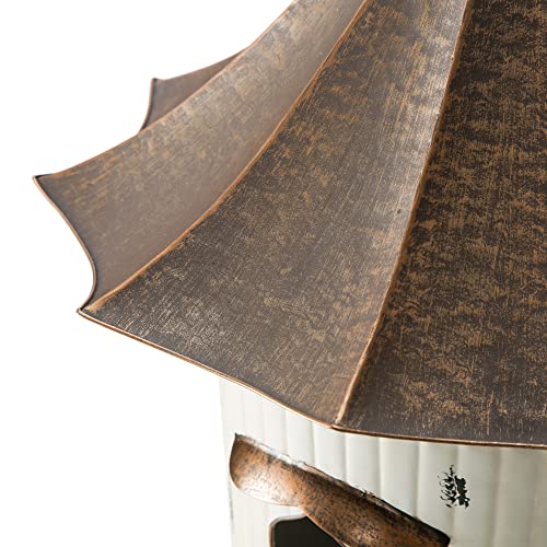 Glitzhome 29.75”H Metal Hanging Birdhouse for Outdoors Oversized Farmhouse Pagoda Painted Bird House with Bronze Roof for Bluebird Wren Chickadee Sparrow Bird Nest Box for Garden Patio, Washed White - color: Washed White