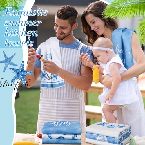 Oudain 6 Pcs Beach Kitchen Towels Ocean Coastal Hand Towel Sea Theme Nautical Starfish Shells Tea Dishcloths 24 x 16 Inches Seahorse Dish Cloths for Home Kitchen Bathroom Xmas Gifts - color: Starfish
