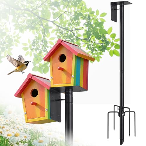 Bird House Pole,75" Outdoor Bird Feeder Pole Kit Stand with 5-Pronged Base, Adjustable Height & Universal Mount for Easy Setup, 2 Installation Methods, Matte Black Finish (Without Bird House) - size: 75"