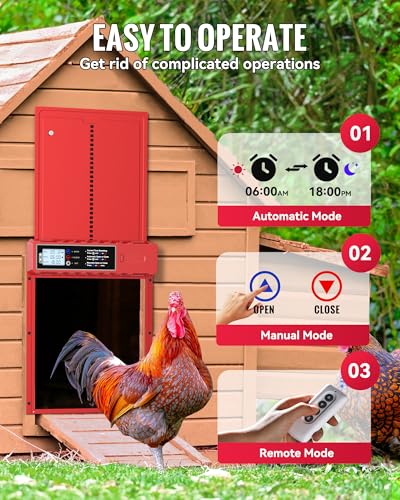 Automatic Chicken Coop Door Solar Powered XL Chicken Door 3 Modes | Aluminum Alloy Build, USB-C Charging, XL Large Opening 10.8x14.2in, Timer Remote Manual Anti-Pinch Safety Waterproof IP65 Red - color: Red