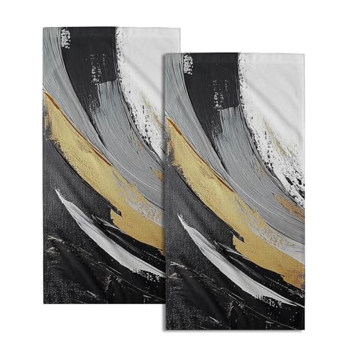 Giwawa Black White and Gold Hand Towels Black Gold Abstract Painting Kitchen Towels Modern Black White Grey Minimalist Neutral Towels Set of 2 Decorative Bath Towels for Home Decor 14 x 28 Inch - color: Black White and Gold