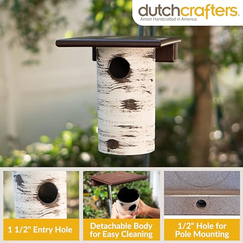DutchCrafters Pole Mount Gilbertson Bluebird House with Removable Base, Durable Weatherproof Birdhouse Blue Bird Nesting Box for Outdoors (Poly Roof, 1 1/2" Entrance Hole) - color: Poly Roof