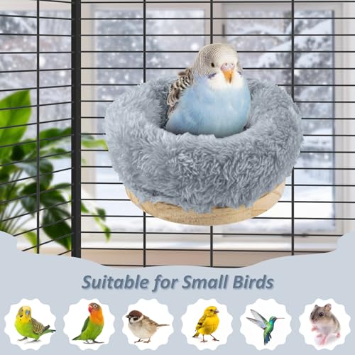 DBNESS Small Bird Nest for Cage, Removable Plush Parrot Hammock Warm Resting Perch Platform for Budgies Cockatiel Conure Parakeet Hamster Washable Breeding Sleeping Lay Eggs Nesting (Grey, S) - size: S