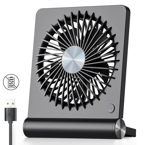 Koonie USB Desk Fan, Strong Wind Ultra Quiet Small Mini Fan | 220° Tilt Folding & 3 Speeds Adjustable, USB-C Powered Personal Fan for Home Office Desktop, Black, NO BATTERY - color: black, size: 5.7 inch