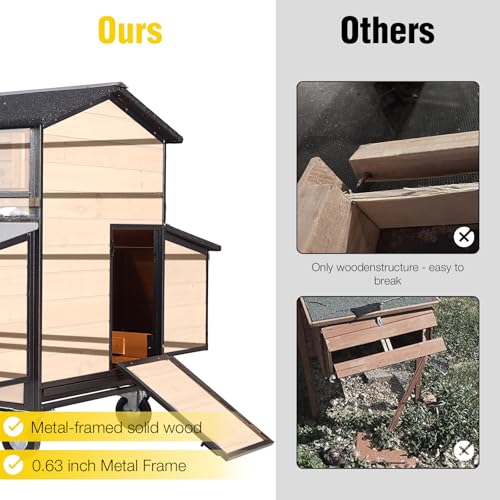 Heavy-Duty Chicken Coop with Reinforced Metal Frame & Spacious Run,Nesting Box - 2-Story Poultry House for 3-6 Chickens, Rabbits, Ducks