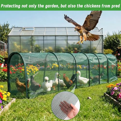 Chicken Runs for Yard,79" & 157" Extra Long Foldable Chicken Tunnels for Outside,All-in-One Kit with Sun Protection Net, Removable Door, Frame & Tools (Green, 236 * 21 * 32 inches) - size: 236*21*32 inches