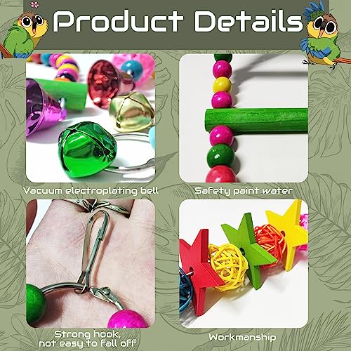 Parakeet Toys,7 Pcs Colorful Bird Toys for Parakeets,Pet Bird Cage Hammock Swing Climbing Ladders Chewing Toy Mirror Hanging Bell Wooden Perch for Budgerigar,Conures, Love Birds,etc | Swing Climbing Ladders Chewing Toy Mirror Hanging Bell Wooden Perch, fo