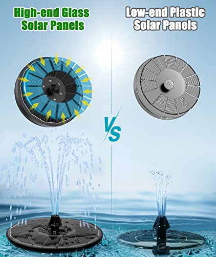 SZMP Solar Water Fountain Upgraded 100% Glass Panel, 3.5W Solar Powered Fountain Built-in 2000 Battery with 7 Nozzle & 4 Fixer, Solar Fountain Pump for Bird Baths, Fish Tank, Outdoor - color: Black Panel Colorful
