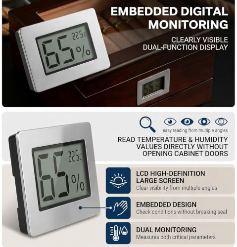 GLOGLOW Mini Hygrometer Thermometer, Indoor Humidity Gauge Monitor | Embedded Design LCD Electronic Digital Hygrometer for Cigar Box, Guitar Case, Jars, Wine Cabinet, Greenhouse, Cellar