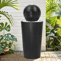 Autodaya 30"H Ceramic Sphere Water Fountain with LED Light for Garden Patio | Modern Minimalist Design, Black Glaze with White Pebbles, Soothing Trickling Water Feature, Artistic Charm, Tranquil Ambiance - color: 30"h Black