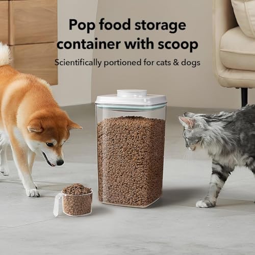 Dog Food Storage Container, 4L/4.2 Qt Airtight Pet Canister with One-Touch Lid, 130ml Scoop, BPA-Free Stackable Clear Kibble Holder for Kibble, Cat Food and Treats - size: 4Qt