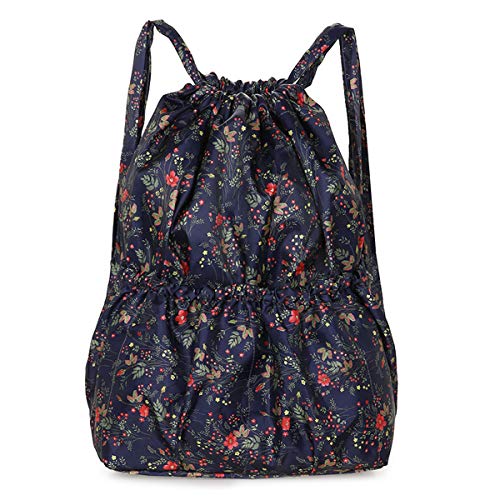 Van Caro Drawstring Backpack String Bag Sport Gym Sackpack Cinch Water Resistant Nylon Large Capacity Shopping Yoga Bag,Blue with Red Flower - color: 5898 Blue With Red Flower