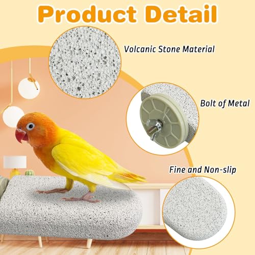 PINVNBY 3 PCS Large Bird Cage Perch Natural Parrot Beak Grinding Stone Calcium Parakeet Chew Toy Bird Stand Platform for Cockatiel Conure Lovebird Finch - color: Grey, size: L, 3 pcs