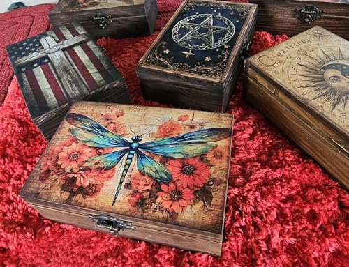 RK Collections Wooden Trinket Jewelry Boxes (Dragonfly) Vintage Woodem Prayer Box for Religious Gift. Trinket case Holder (6.5 x 4.25 x 2.25 inches) - style: Dragonfly