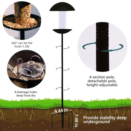 Metal Bird Feeder with Pole Stand - 1.5lb Capacity | Matte black finish, rust-resistant, attracts wild birds to yard, lawn, or garden, easy to install & fill, gifts for mom