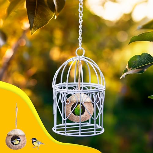 Suzile 3 Pcs Natural Coconut Bird Nest for Cage Hanging Birds House Parakeet Hide Breeding Hut Bird Cage Habitats Decor for Parrot, Cockatiel, Lovebird, Finch, Squirrel, Hamster