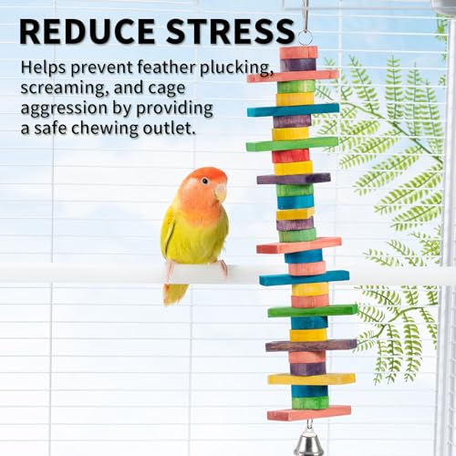 2 PCS 14.37" Multicolored Bird Toys - Stress Relief Chew Parrot Toys, Natural Wooden Blocks, Hanging Bird Cage Accessories, for Parakeets, Cockatiels, Conures, Budgies, Lovebirds - style: Style 2