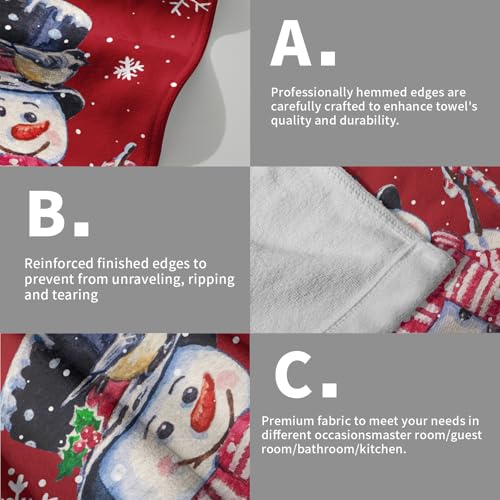 Red Christmas Hand Towels Set of 2, 28x14 Inch Winter Snowman Snow Xmas Absorbent Microfiber Soft Washcloths Guest Face Tea Towel for Kitchen Bathroom Home Hotel Gym Spa - color: Christmas Red