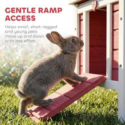 PawHut Small Wooden Rabbit Hutch Bunny Cage Guinea Pig Cage Duck House Dog House with Openable & Waterproof Roof, Red | Bunny Cage, Guinea Pig Cage, Duck House, Dog House, for Rabbits Chickens Ducks - color: Red