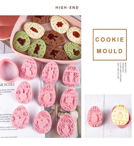 9pcs Easter Eggs Cookie Cutters Stamps Biscuit Baking Tools Embossing Cookie Molds (With 30 Easter bags) - color: Easter eggsB