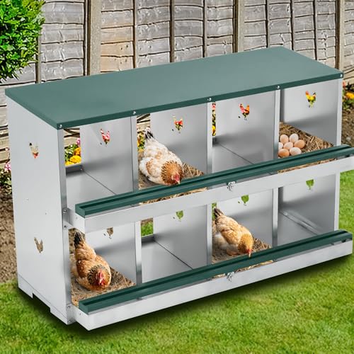 GarveeLife Chicken Nesting Box, 4 Compartments Nesting Box for Chickens, Two-Tier Galvanized Steel Chicken Egg Laying Box with Large Vented Holes Wall Mounting for Easy Egg Collection - color: Green | 4 Compartments