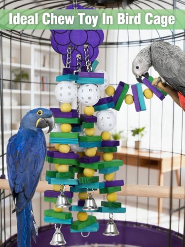 Large Bird Parrot Toys for Cockatoos African Grey Macaws Amazon Parrots | MEWTOGO, Brightly Colored, Appealing to Birds, Natural Wood, Bird Gifts, Grape Style - color: Purple