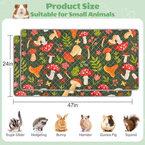 2 Pack Washable Guinea Pig Cage Liner, Reusable Guinea Pig Mat, Waterproof Super Absorbent Pee Pads for Small Animals - color: Mushrooms, size: 47X24in
