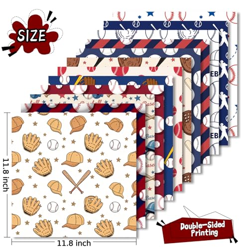 24 Sheets 11.8 x 11.8 Inch Baseball Scrapbook Paper, Double Sided Scrapbook Specialty Craft Paper For Junk Journals, DIY Card Making, Photo Album, Gift Wrapping - color: Blue Baseball
