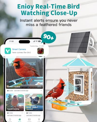 Onlyfly Smart Bird Feeder with 2K AI Camera Solar Powered for Backyard | 5MP Photos, AI Bird Species Identification, Durable Metal, Real-Time Bird Alert, 1.8L Capacity, Gifts for Mom Dad Birdlover - color: Blue