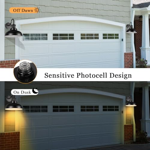 Dusk to Dawn Outdoor Barn Light Outdoor Wall Sconce Farmhouse Exterior Wall Mount Light Vintage Outside Wall Lighting Fixture Industrial Black White Lantern for Porch Garage Patio,1 Pack - color: Black+White, size: 11DDRZ007-1 PACK(Dusk to Dawn)