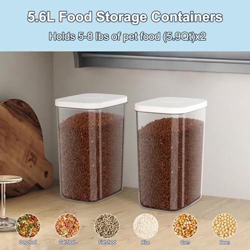 LEAWALK 5-8 Lbs/6Qt Airtight Dog Cat Food Storage Container and Pet Storage Bin BPA-Free, PET Clear Stackable Dog Treat Containers Measuring Scoop Suitable for Dogs Food, Cats Food and Other Dry-1Pack - color: White (5.6L-1Pack)