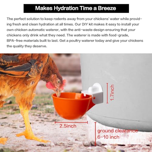 6-Pack Automatic Chicken Waterer Cups - No Waste Poultry Watering Solution for Chicken, Duck, Goose, Turkey with Easy Mounting System