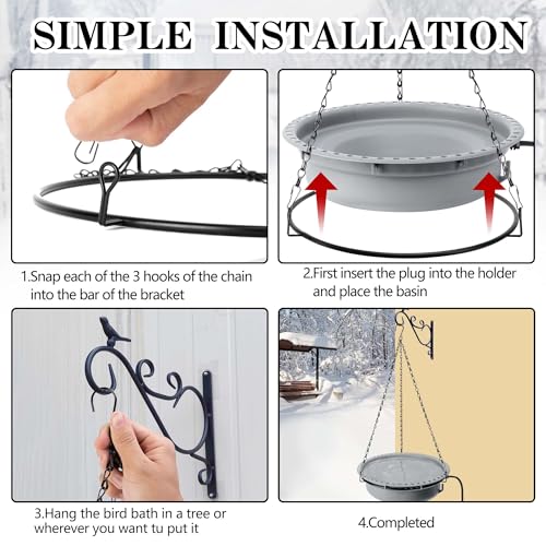 Adnee 1 Set 100W Thermostatical Hanging Heated Birdbath for Winter Outdoor | Winter Heated Bird Bath with Power Cord and Hanging Chain, Hanging Garden Bird Bath for Outside Patio Yard Decor