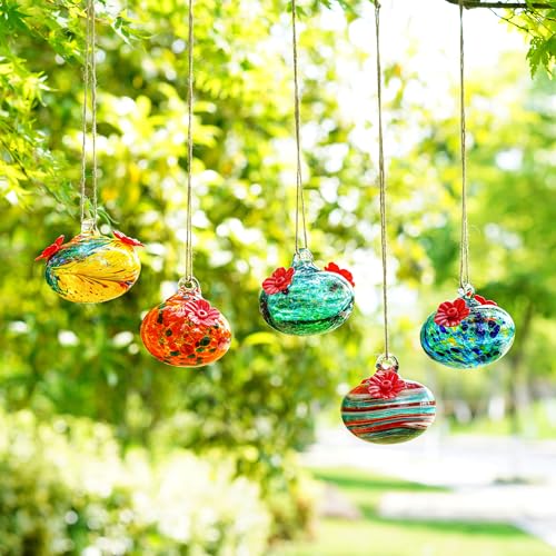 3.3OZ Glass Hummingbird Feeder with 2 Feeding Ports for Outdoors Hanging - color: E