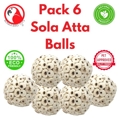 Bonka Bird Toys Mini Sola Atta Balls Foot Talon Craft Part Parrot Cage Toy Cockatiel, Conure, Caiques, and Similar Breeds (3891 Pack 6) - size: 1.5 inches