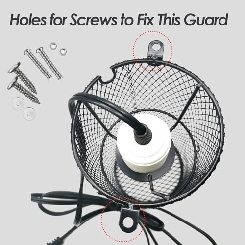 Reptile Heat Lamp Guard Ceramic Heat Emitter Basking Heater Lamp Reptile Accessories for Turtle Snakes Lizards Frogs Chicks with Power Switch & Anti-Biting Hanging Hook Design Round Without Bulb 150w - size: 1 PCS | Reptile Heat Lamp Guard