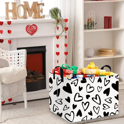 Rectangular Valentines Day Gift Basket Empty,Heart Gift basket Organizer Bins for Girls Room Decor,Nursery hamper,Easter decor(Lovely black heart) - color: Lovely black heart
