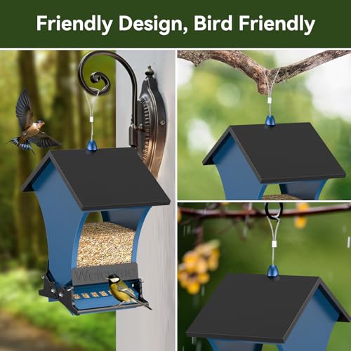 Wildpark Squirrel Proof Bird Feeders for Outdoors, 5LB Metal Hanging Feeders, Large Wild Feeders for Cardinals, Chickadees, Durable Backyard Feeders -One in Blue - color: Blue