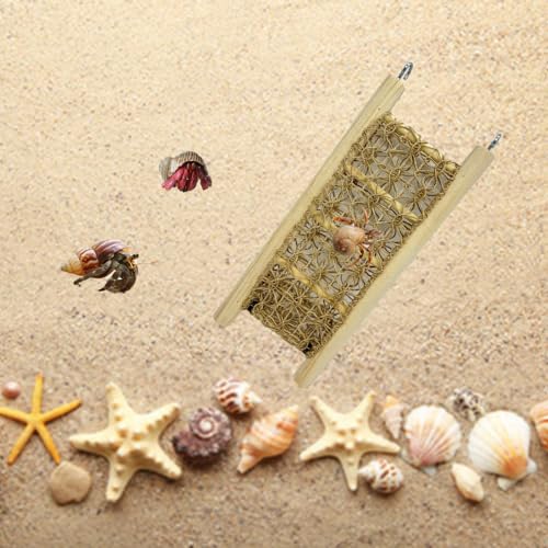 1 Pcs Hermit Crabs Climbing Wooden Ladder Bridge with Hooks, Small Animals Climbing Toy with Rope for Hermit Crabs Chameleon Lizards Reptile Bird Parrot