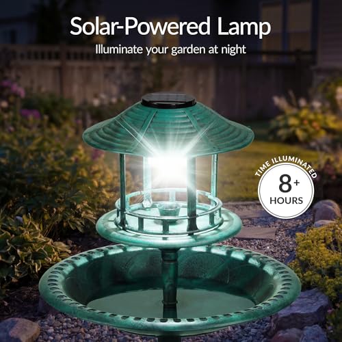 Best Choice Products Solar Outdoor Bird Bath Vintage Resin Pedestal Fountain Decoration for Yard, Garden w/Planter Base, Feeder, Decorative Bird Cage, Fillable Stand - Green - color: Green
