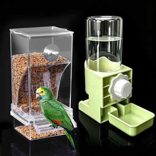 Lemtrflo No Mess Bird Cage Feeder, Automatic Bird Water Dispenser | Parakeet Cage Accessories - color: green