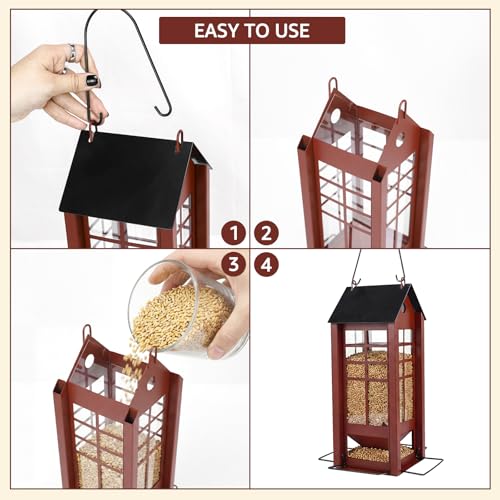 Rectangular Hanging Bird Feeder for Outdoor Use, Metal Bird Feeder with Multiple Feeding Ports, Seed Feeder for Wild Birds, Garden Yard Patio Bird Feeder