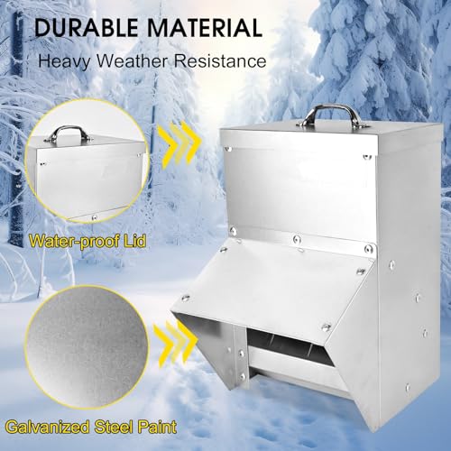 shengyi 11.5-55lbs Galvanized Chicken Feeder - Rat Proof Poultry Feeder with Lid Weatherproof Outdoor Coop Food Dispenser (25lbs 12.9x8.3x18.9in) - size: 25lbs 12.9x8.3x18.9in