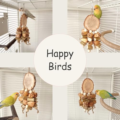 Natural Bird Toys - Chew Toys for Parrot, Cage Accessories- Wooden Stand for Parakeet, Parrot, Cockatiel, Budgie, Conures - Bird Foraging Toys for Small and Medium Size Birds