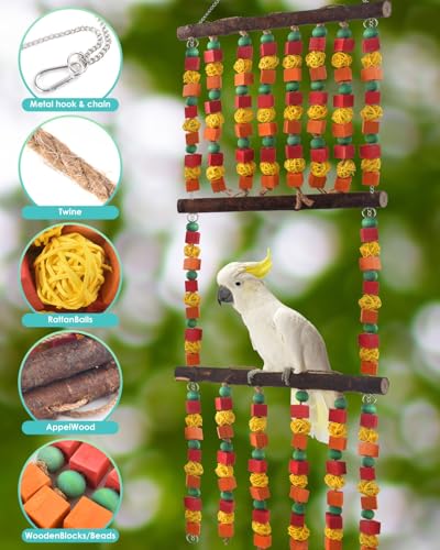 DBNESS 43" Extra Large Bird Parrot Toys, Multicolored Wooden Blocks Chewing Toy with Rattan Balls and Perches for Eclectus, African Greys, Cokatoos, Amazon Parrots