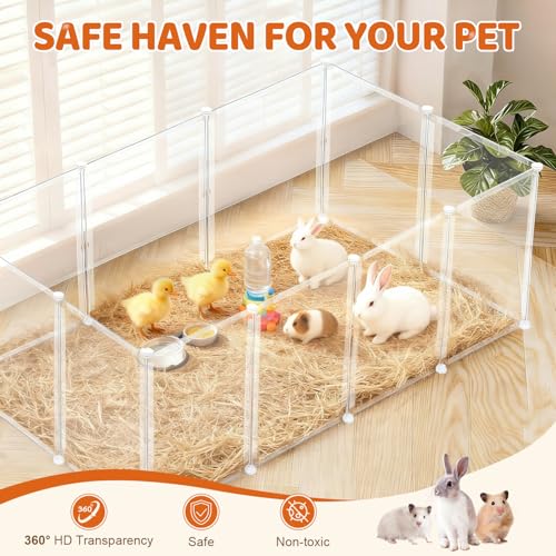 28 Pcs 16.5" H Small Animal Playpen, Indoor Puppy Playpen for Rabbits | Clear Transparent DIY Playpen Panels, 16.5" Tall Anti-Jump Height To Keep Rabbits, Kittens, Chicks And Hamsters Inside - style: 28 Panels