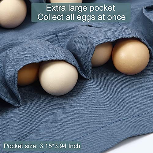 Egg Collecting Apron with 18 Pockets for Gathering Chicken, Duck, Goose Eggs, Chicken Egg Apron, Chicken Gift for Mums & Friends, Chicken Coop Accessories, Blue 21inch