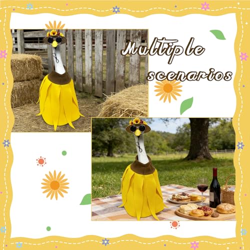 Porch Goose Statue,20" Large Resin Figurine Indoor & Outdoor Garden Decor | Goose Sculpture with Sunflower Banana Outfit & Sunglasses,Holiday Pool/Patio/Lawn Decoration Housewarming Gifts - style: banana skirt goose